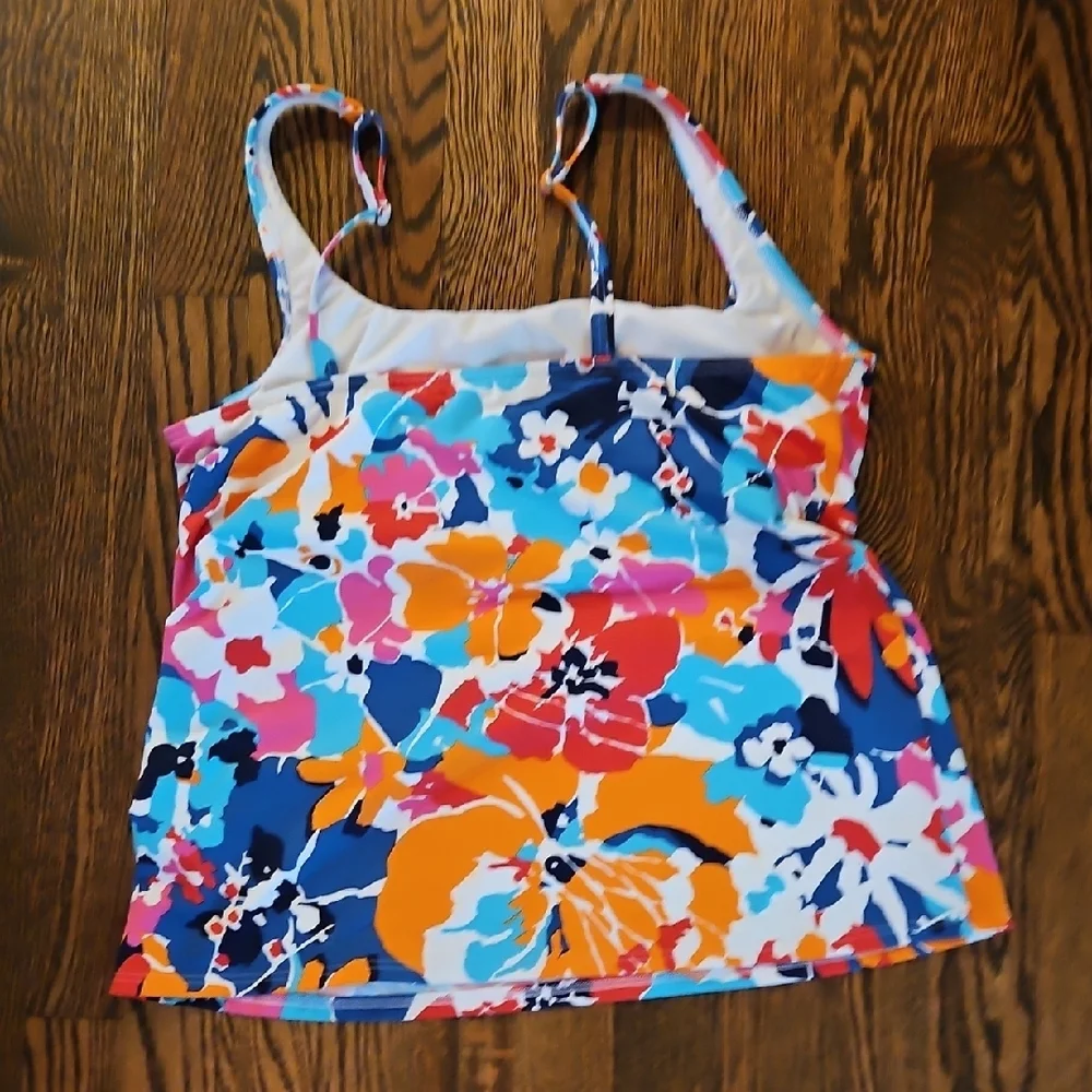 Lands' End Orange and Blue Fitted Sleeveless Swim Tank - Picture 2 of 2